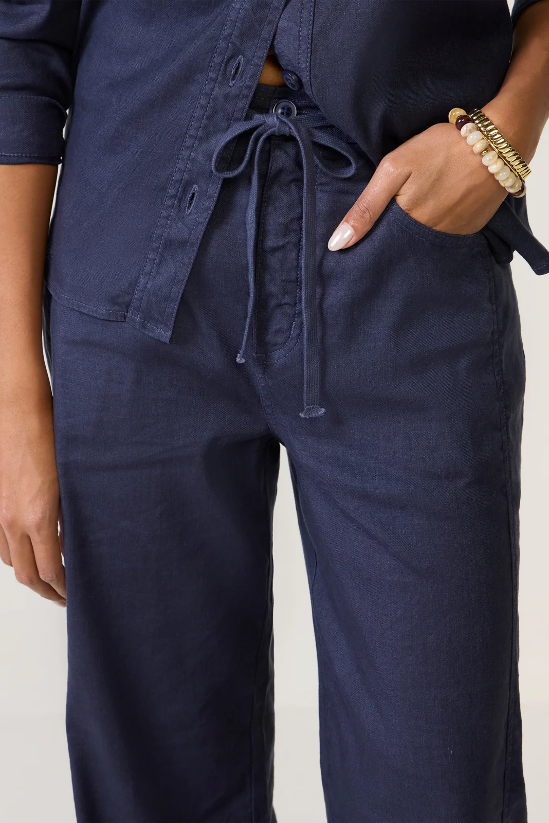 Joelle Stretch Linen Trouser with Tie Waist - Image 2